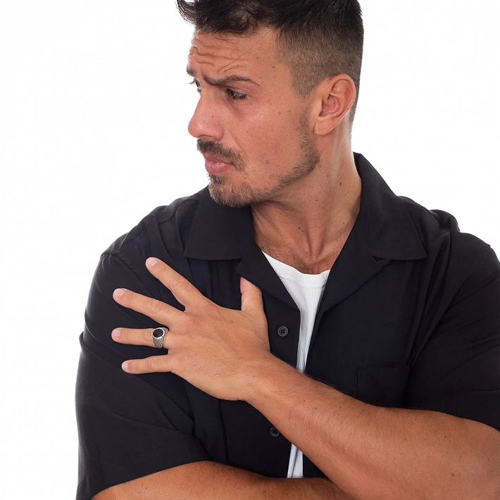 Oxzen ανδρικό δαχτυλίδι ασημένιο με μαύρη πέτρα Αχάτη