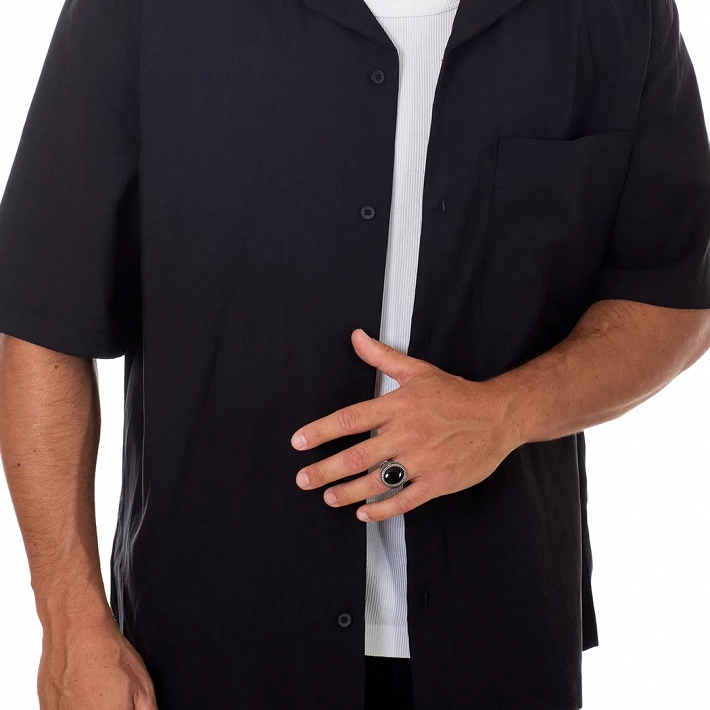 Oxzen ανδρικό δαχτυλίδι ασημένιο οβάλ με ορυκτή πέτρα