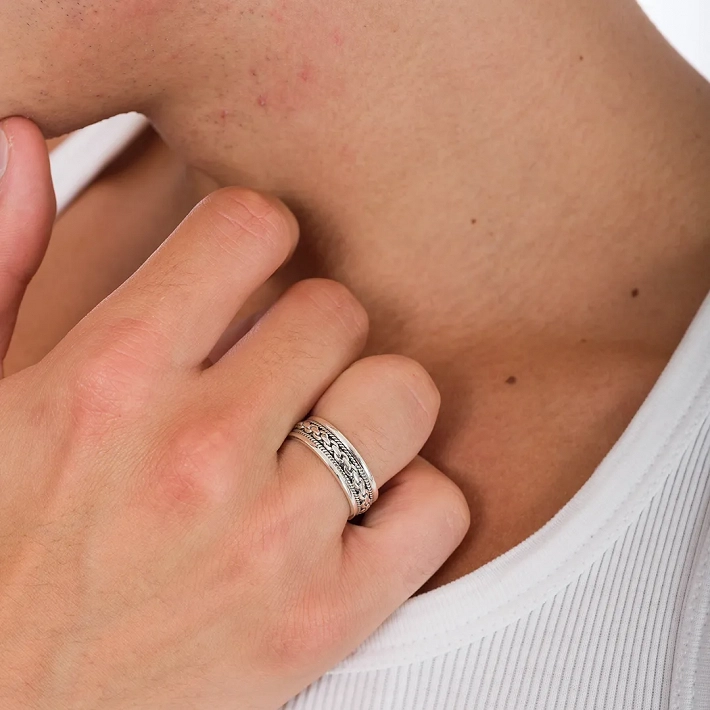 Oxzen ασημένια βέρα Unisex boho με σχέδιο