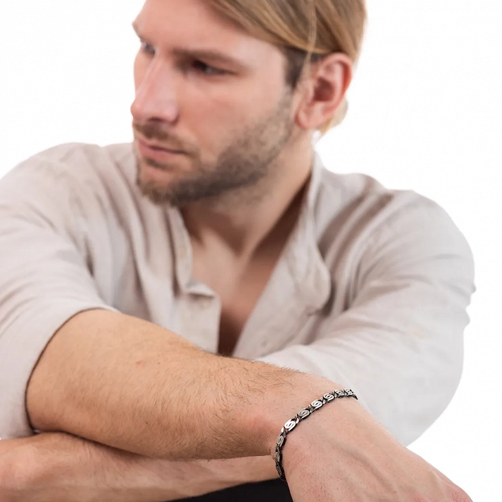 Oxzen ανδρικό βραχιόλι από ασήμι, ματ αντικέ πλάτους 6mm