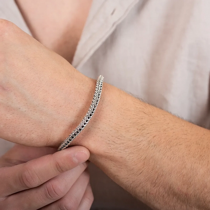 Oxzen ανδρικό βραχιόλι από ασήμι, χειροποίητο με κούμπωμα ασφαλείας
