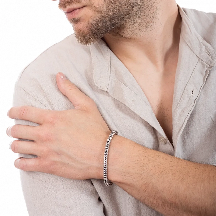 Oxzen ανδρικό βραχιόλι από ασήμι, χειροποίητο με κούμπωμα ασφαλείας