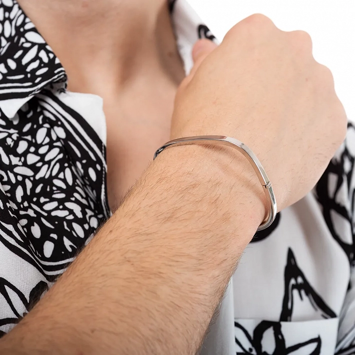 Oxzen βραχιόλι Unisex από ασήμι 925 επιπλατινωμένη σταθερή χειροπέδα 4mm τετραγωνισμένη με κούμπωμα