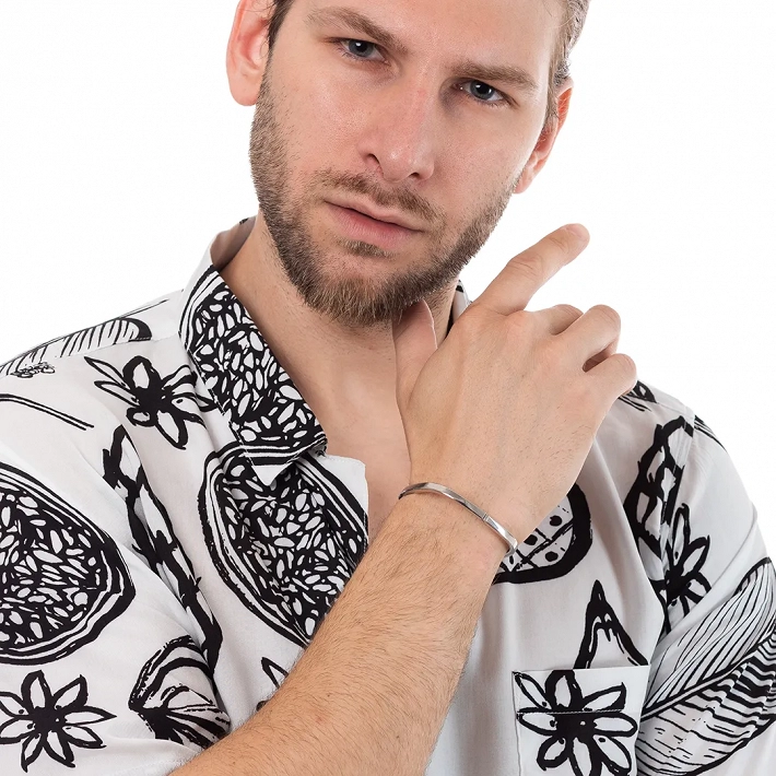 Oxzen βραχιόλι Unisex από ασήμι 925 επιπλατινωμένη σταθερή χειροπέδα 4mm τετραγωνισμένη με κούμπωμα