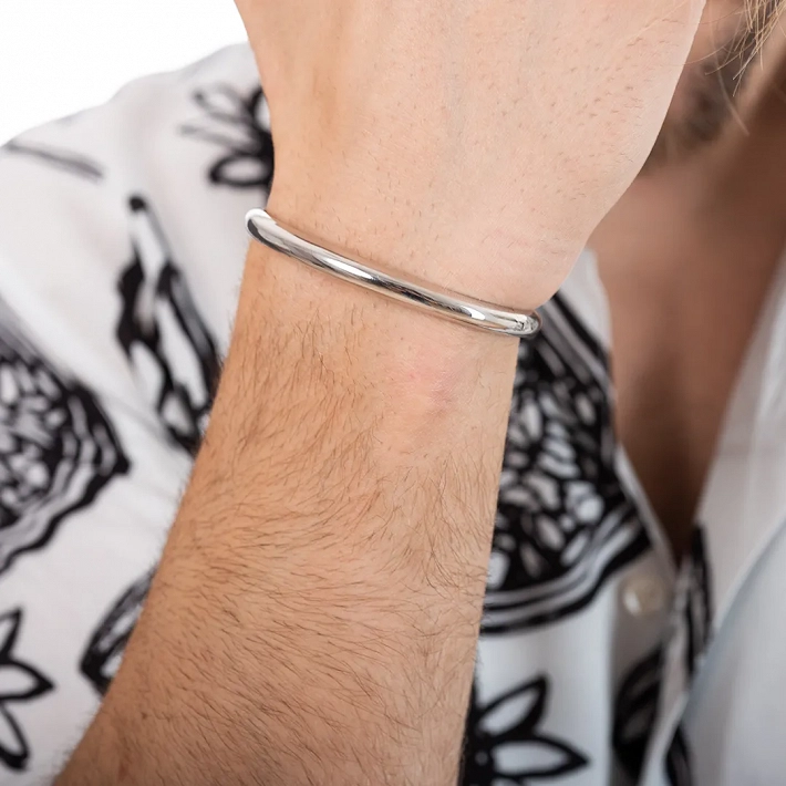 Oxzen βραχιόλι Unisex από ασήμι 925 επιπλατινωμένη σταθερή χειροπέδα οβάλ 6mm με κούμπωμα