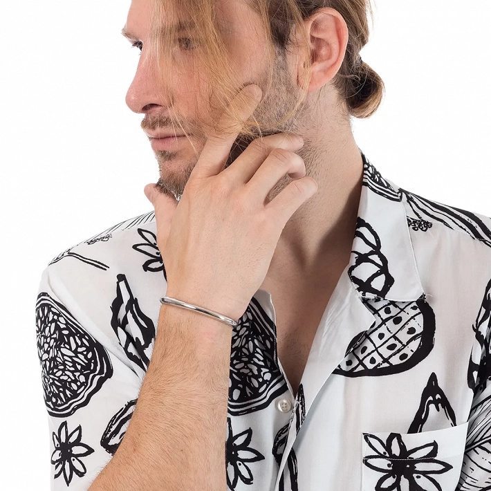 Oxzen βραχιόλι Unisex από ασήμι 925 επιπλατινωμένη σταθερή χειροπέδα οβάλ 6mm με κούμπωμα