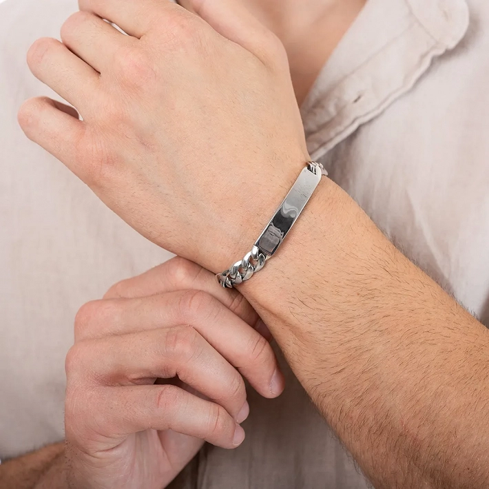 Oxzen ταυτότητα ανδρική από ασήμι μασίφ πλάτους 10mm