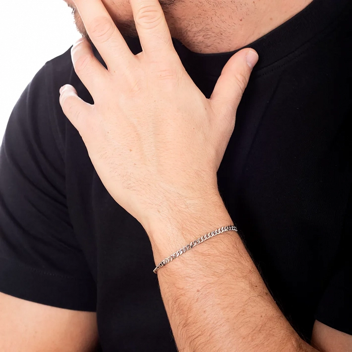 Oxzen ανδρικό βραχιόλι ασημένιο αλυσίδα 3mm