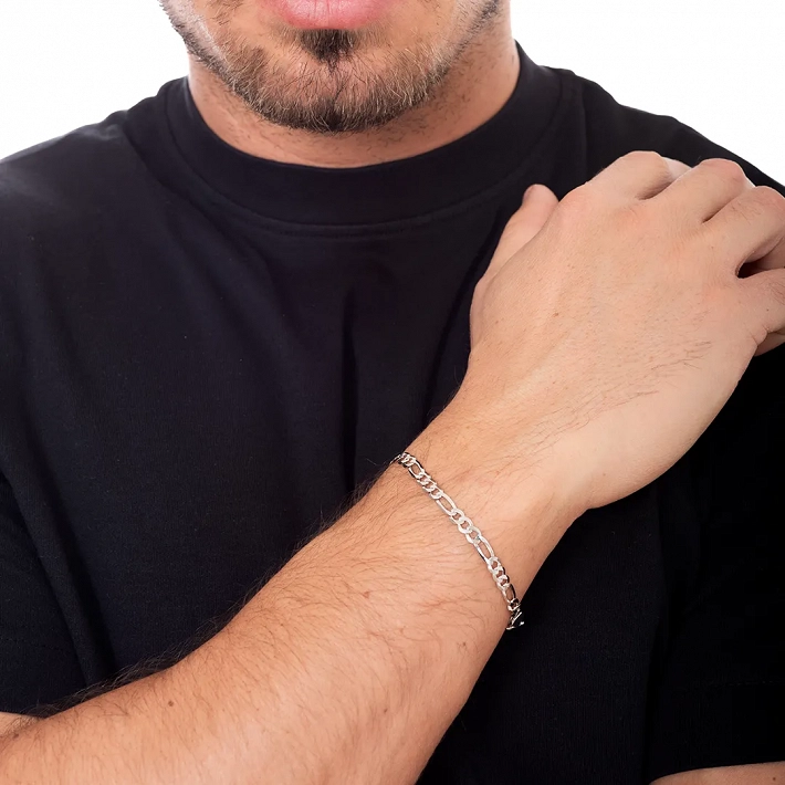 Oxzen ανδρικό βραχιόλι ασημένιο αλυσίδα Figaro 4mm