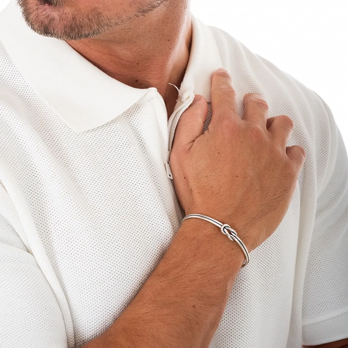 Oxzen Unisex ασημένιο βραχιόλι με διπλό κόμπο