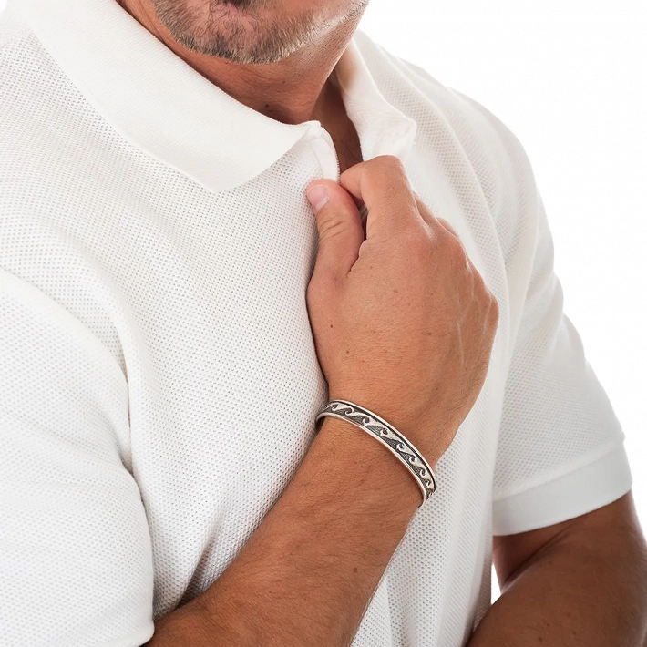 Oxzen Unisex ασημένιο βραχιόλι φαρδύ με σχέδιο