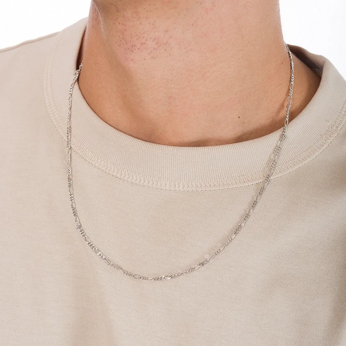 Oxzen ανδρική αλυσίδα ασημένια επιπλατινωμένη, Figaro 2.5mm