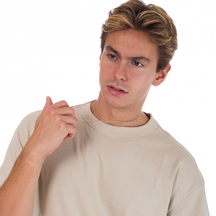 Oxzen ανδρική αλυσίδα ασημένια επιπλατινωμένη, Figaro 2.5mm