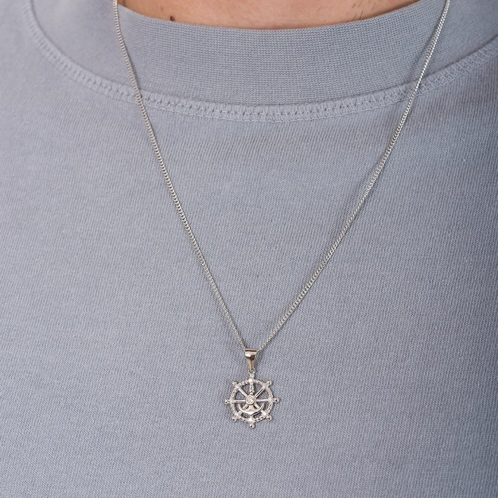 Oxzen ανδρικό κολιέ με αλυσίδα από ασήμι τιμόνι πλοίου