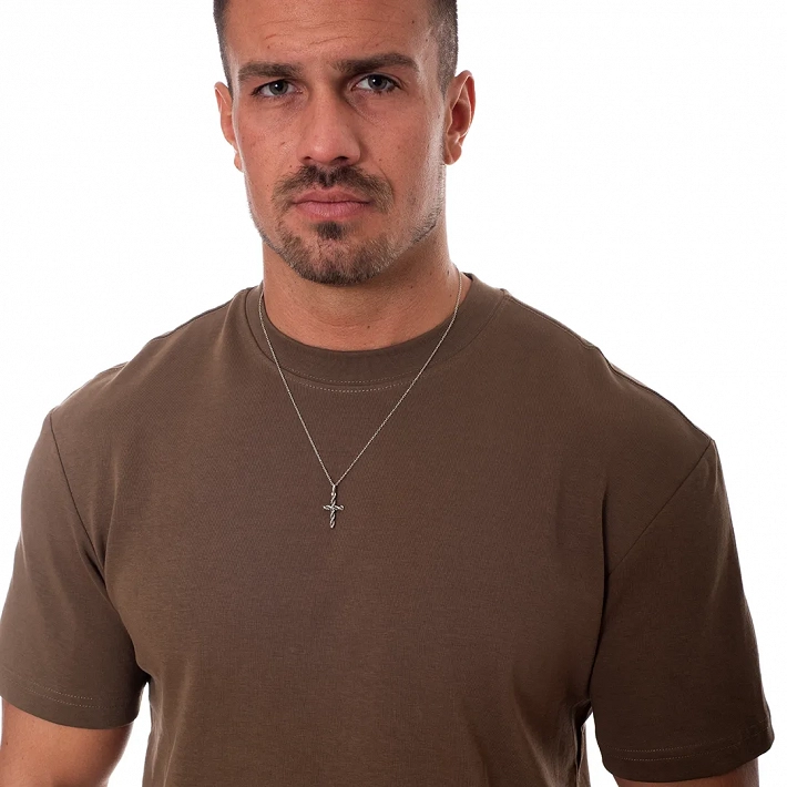 Oxzen ασημένιος ανδρικός σταυρός με αλυσίδα