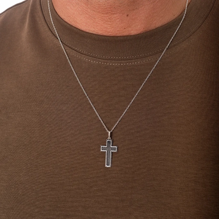 Oxzen ασημένιος ανδρικός σταυρός με αλυσίδα