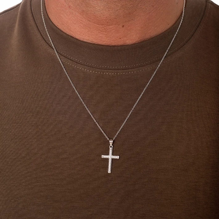 Oxzen ασημένιος ανδρικός σταυρός με αλυσίδα