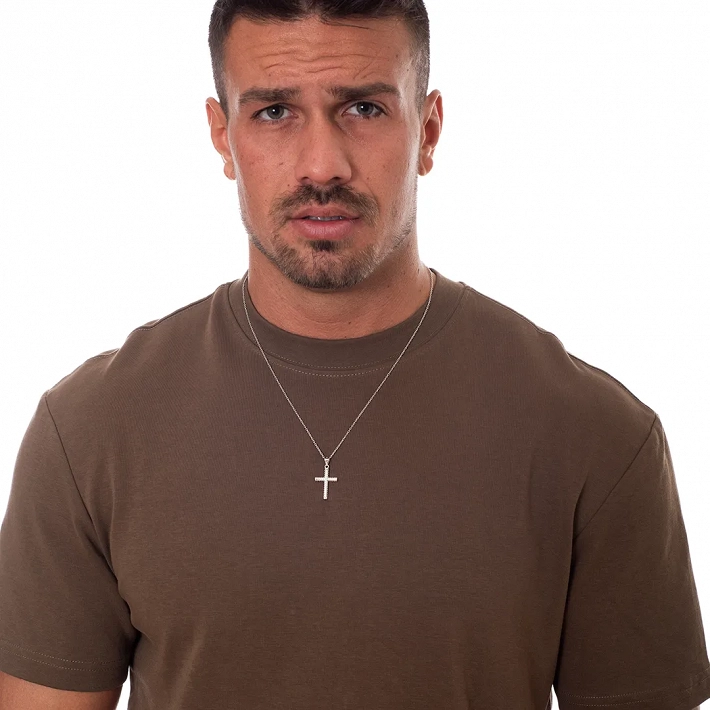 Oxzen ασημένιος ανδρικός σταυρός με αλυσίδα