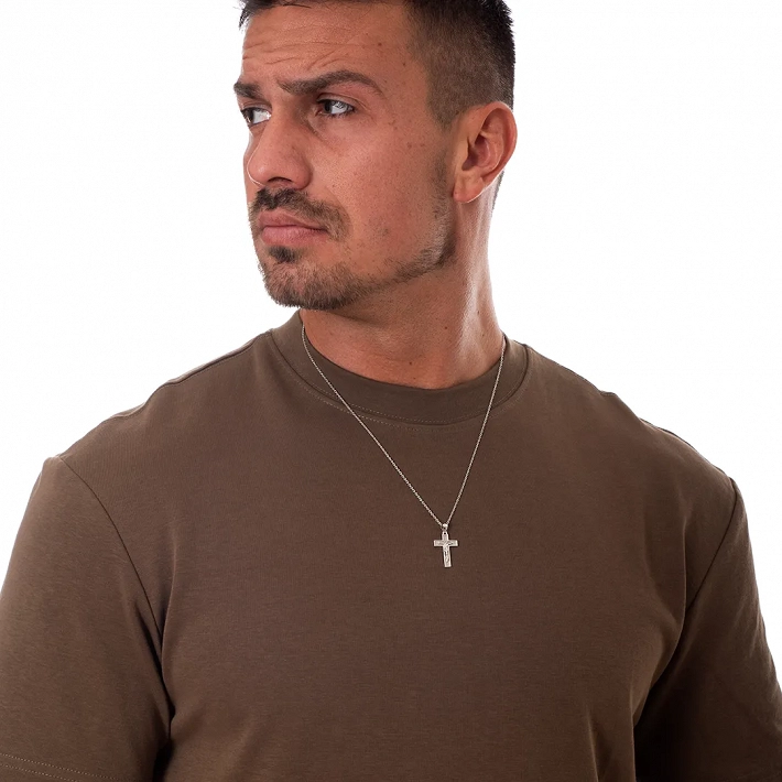 Oxzen ασημένιος ανδρικός σταυρός με αλυσίδα με τον εσταυρωμένο