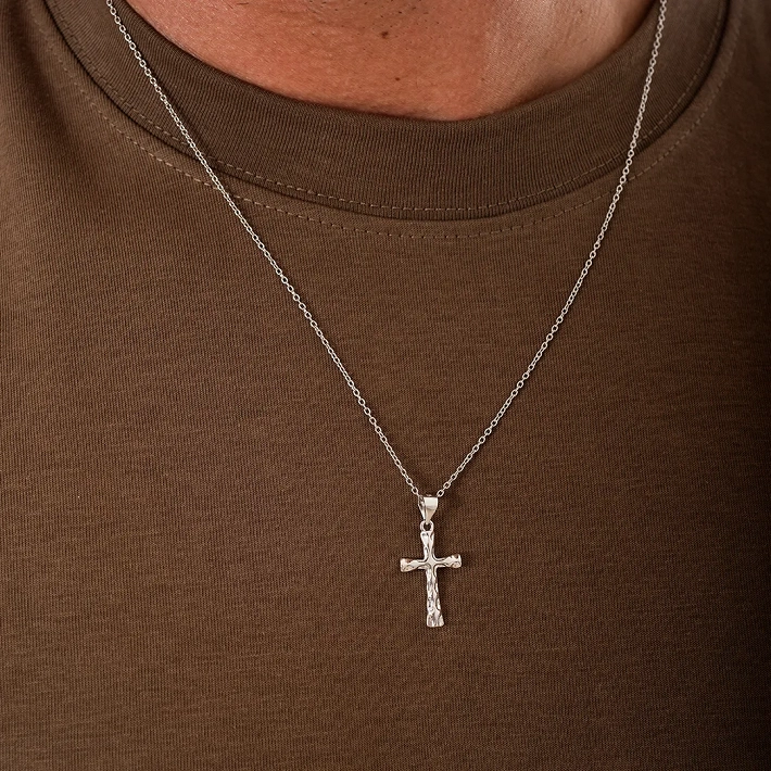 Oxzen ασημένιος ανδρικός σταυρός με αλυσίδα