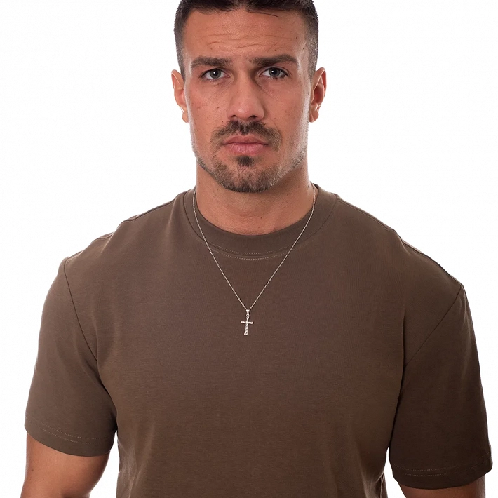 Oxzen ασημένιος ανδρικός σταυρός με αλυσίδα