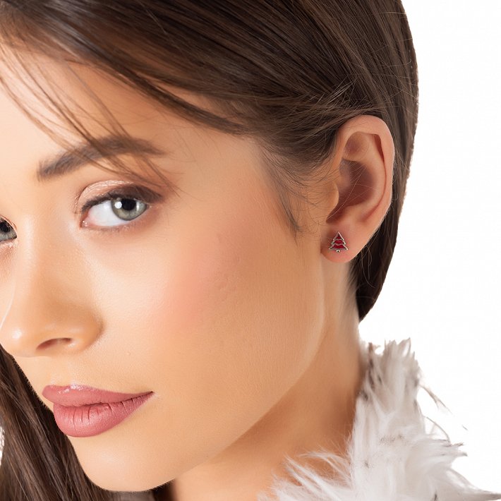 Oxzen ασημένιο σκουλαρίκι χριστουγεννιάτικο δέντρο