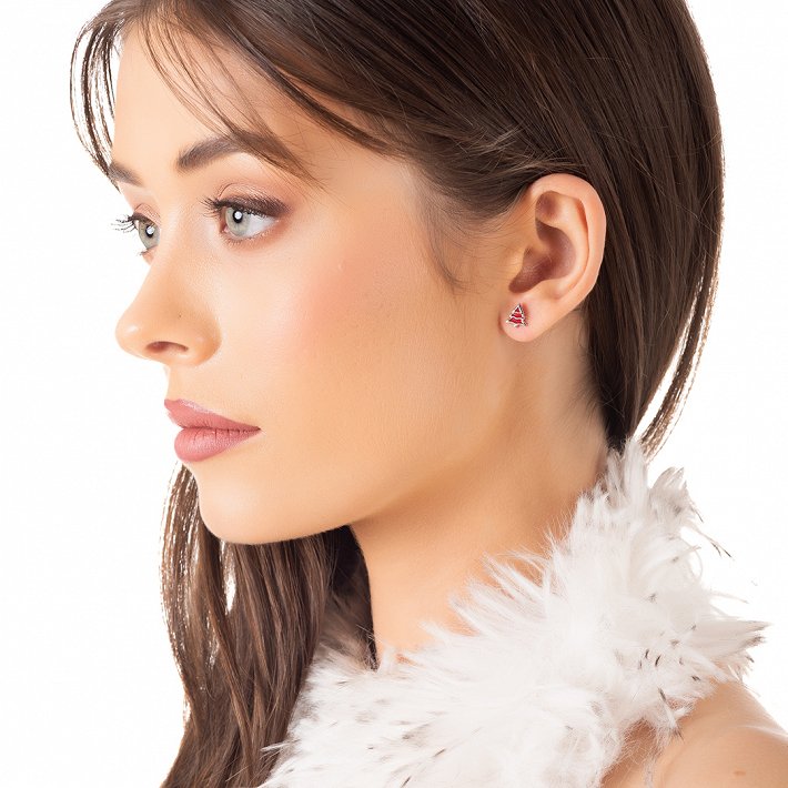 Oxzen ασημένιο σκουλαρίκι χριστουγεννιάτικο δέντρο