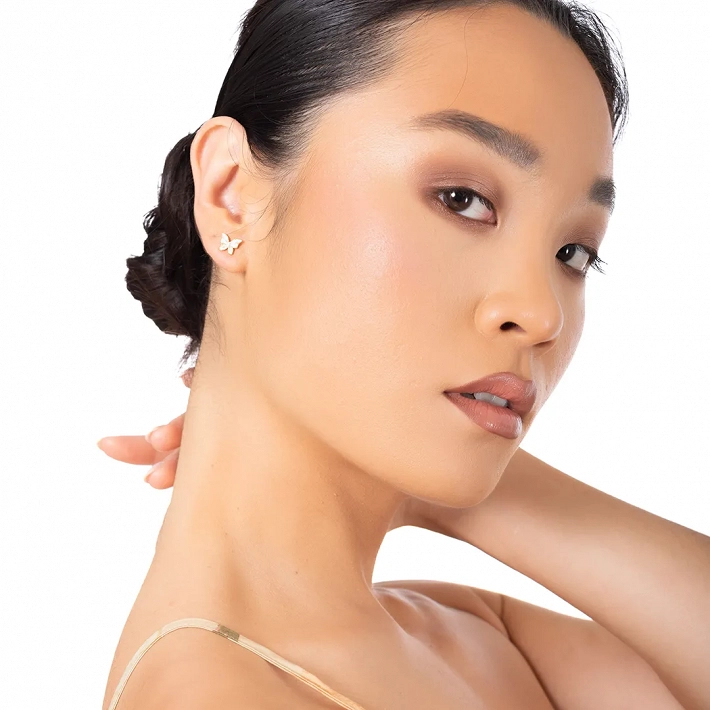 Oxzen ασημένια σκουλαρίκια καρφωτά πεταλούδα με φίλντισι