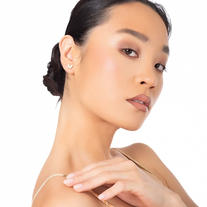 Oxzen ασημένια σκουλαρίκια καρφωτά πεταλούδα με φίλντισι