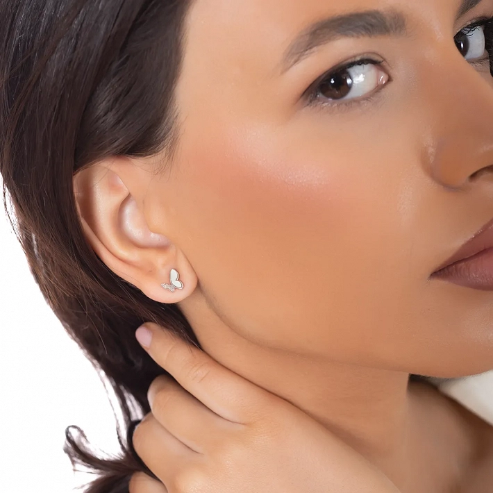 Oxzen ασημένια σκουλαρίκια καρφωτά πεταλούδα με φίλντισι