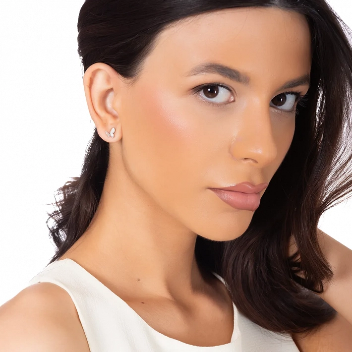 Oxzen ασημένια σκουλαρίκια καρφωτά πεταλούδα με φίλντισι