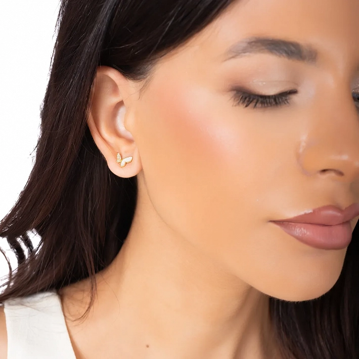 Oxzen ασημένια σκουλαρίκια καρφωτά πεταλούδα με φίλντισι