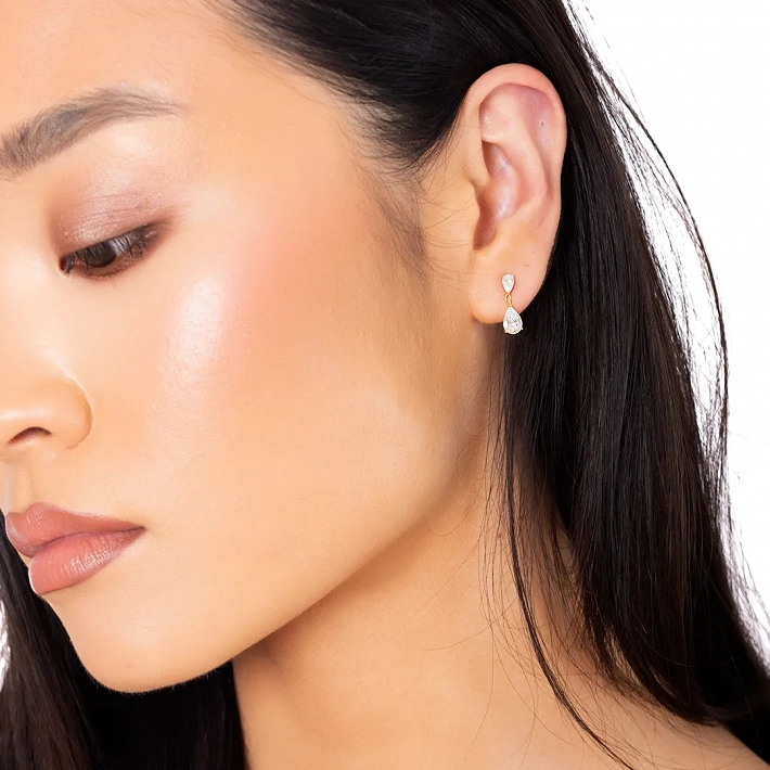 Oxzen ασημένια σκουλαρίκια καρφωτά με κρεμαστό ζιργκόν