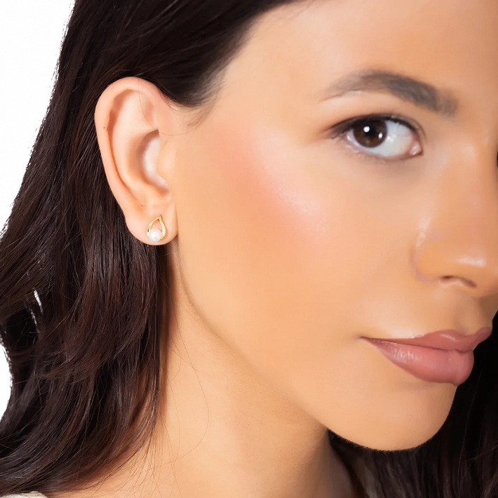 Oxzen ασημένια σκουλαρίκια καρφωτά με πέρλα