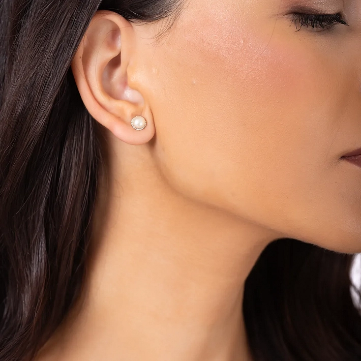 Oxzen ασημένια σκουλαρίκια καρφωτά με πέρλα