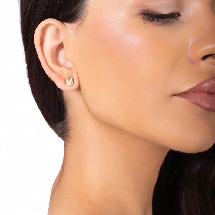 Oxzen ασημένια σκουλαρίκια καρφωτά με λευκά ζιργκόν