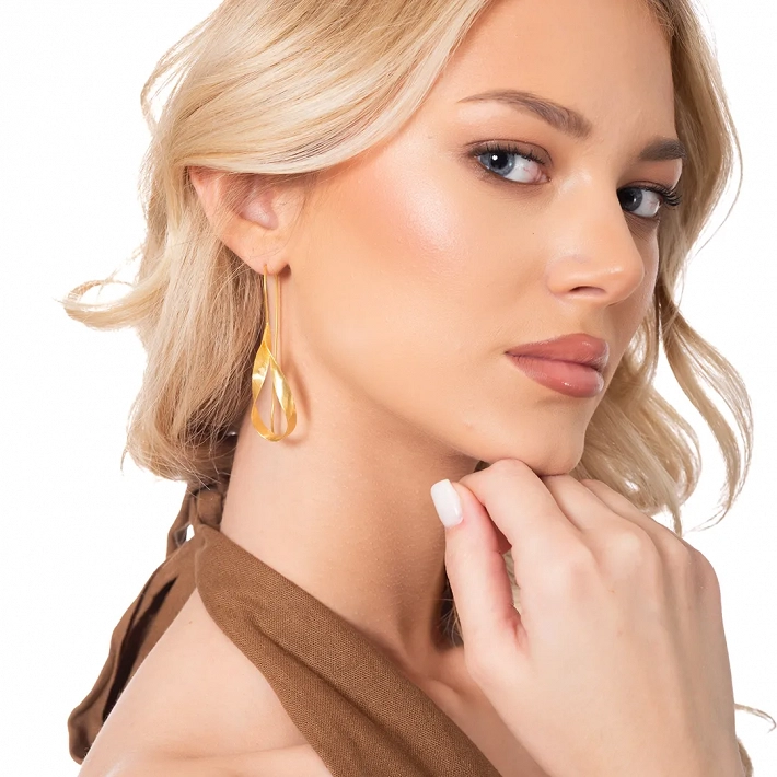 Oxzen ασημένια σκουλαρίκια μακριά ματ με ιδιαίτερο σχήμα