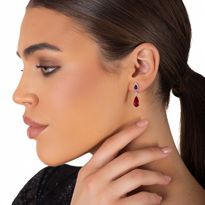 Oxzen σκουλαρίκι ασημένιο κρεμαστό με ζιργκόν