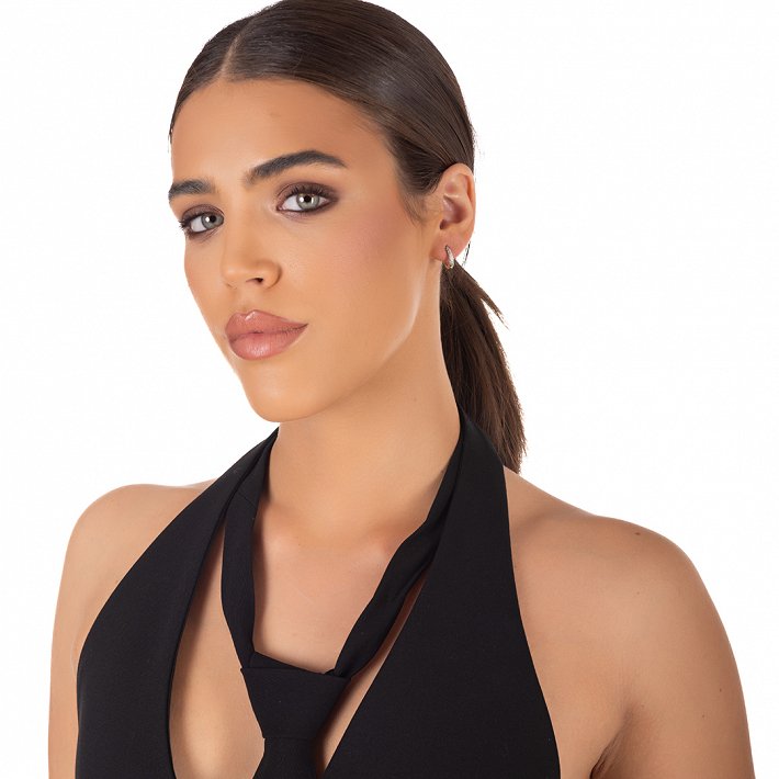 Oxzen ασημένιο σκουλαρίκι κρίκος 14mm με λευκά ζιργκόν