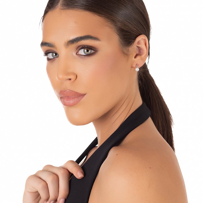 Oxzen ασημένιο σκουλαρίκι με πέρλα