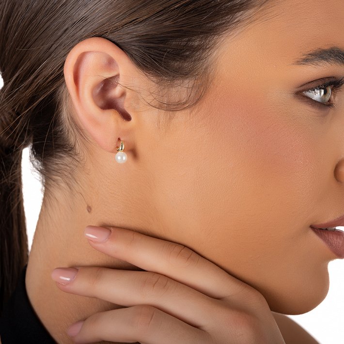 Oxzen ασημένιο σκουλαρίκι με πέρλα