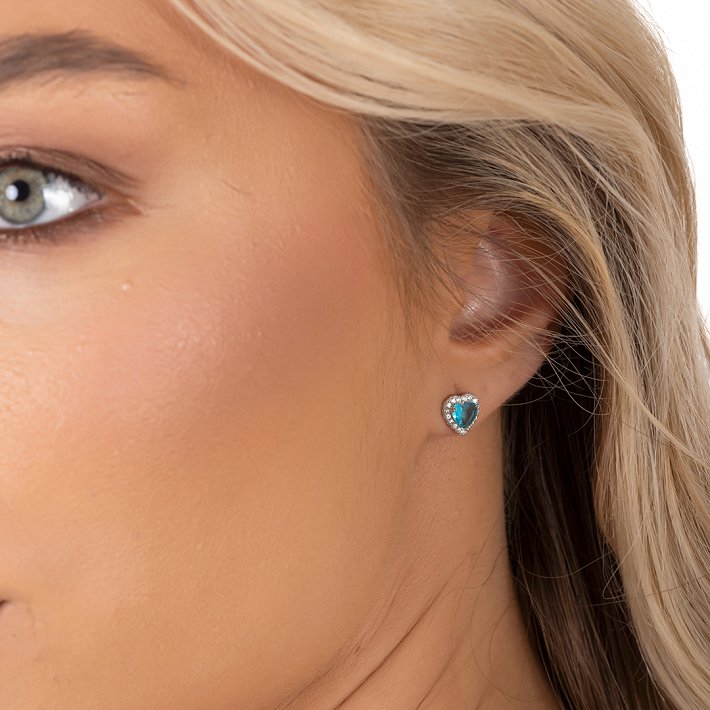 Oxzen ασημένιο σκουλαρίκι καρφωτό, καρδιά με ζιργκόν