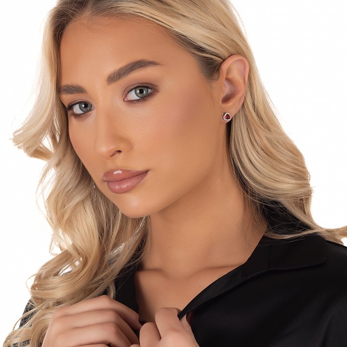 Oxzen ασημένιο σκουλαρίκι καρφωτό, καρδιά με ζιργκόν