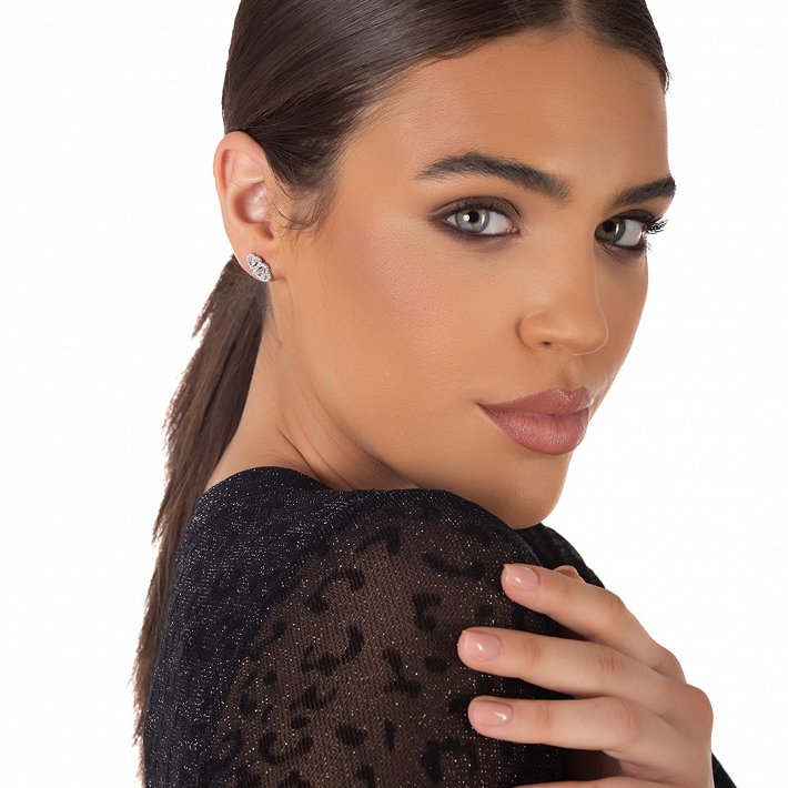 Oxzen ασημένιο σκουλαρίκι με διπλή καρδιά ζιργκόν