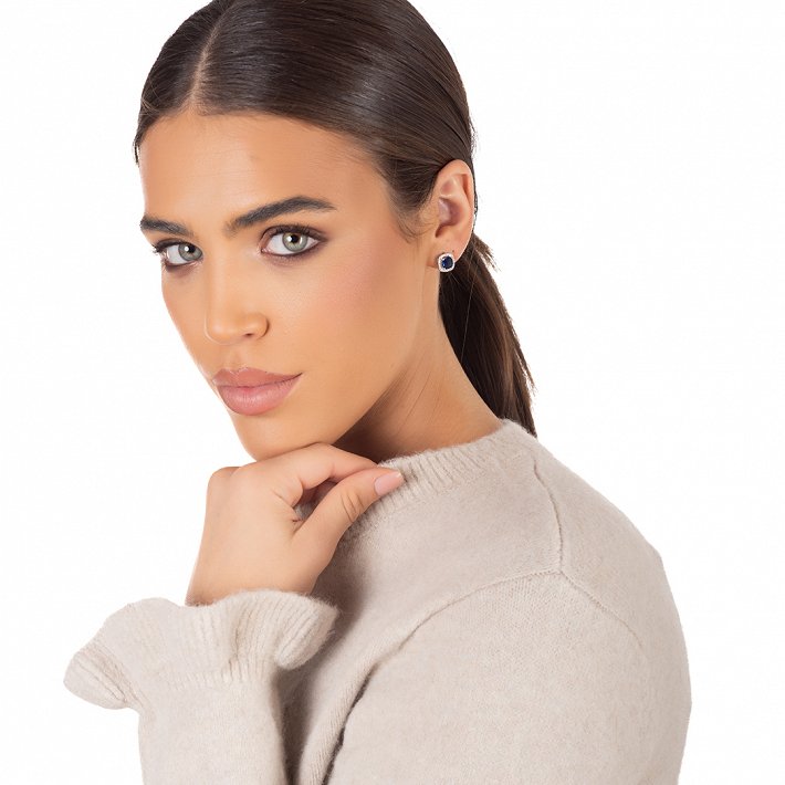 Oxzen ασημένιο σκουλαρίκι τετράγωνο με ζιργκόν