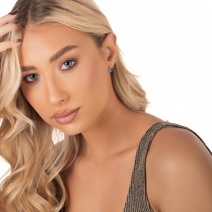 Oxzen ασημένιο σκουλαρίκι τετράγωνο με ζιργκόν