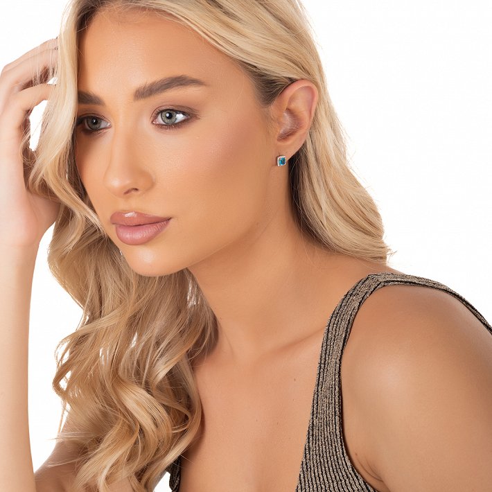 Oxzen ασημένιο σκουλαρίκι τετράγωνο με ζιργκόν