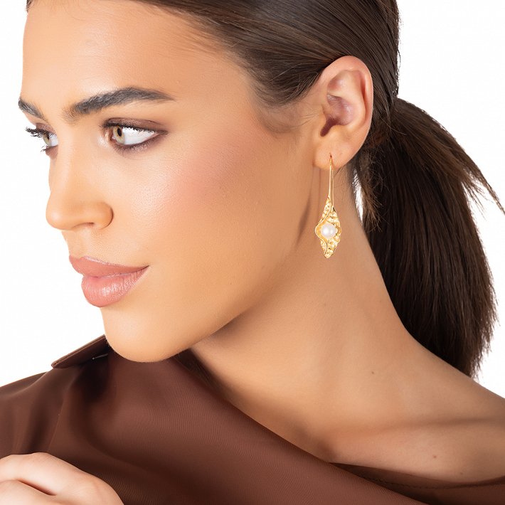 Oxzen ασημένιο σκουλαρίκι χειροποίητο με πέρλα