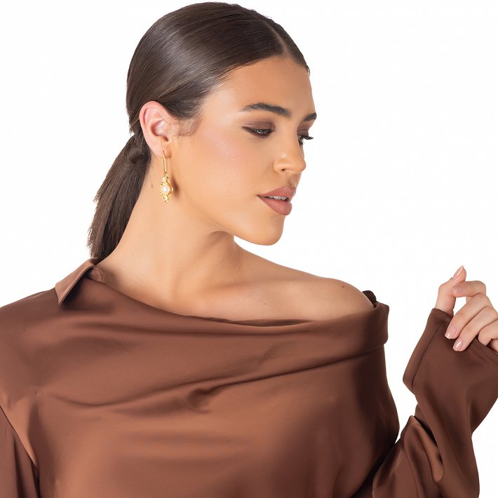 Oxzen ασημένιο σκουλαρίκι χειροποίητο με πέρλα