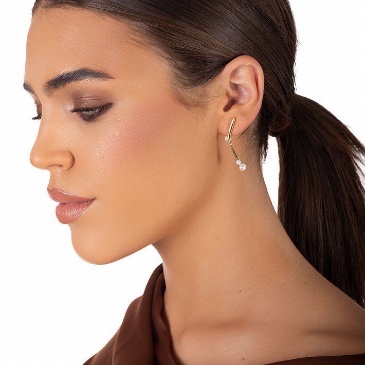 Oxzen ασημένιο σκουλαρίκι χειροποίητο μακρύ με πέρλες